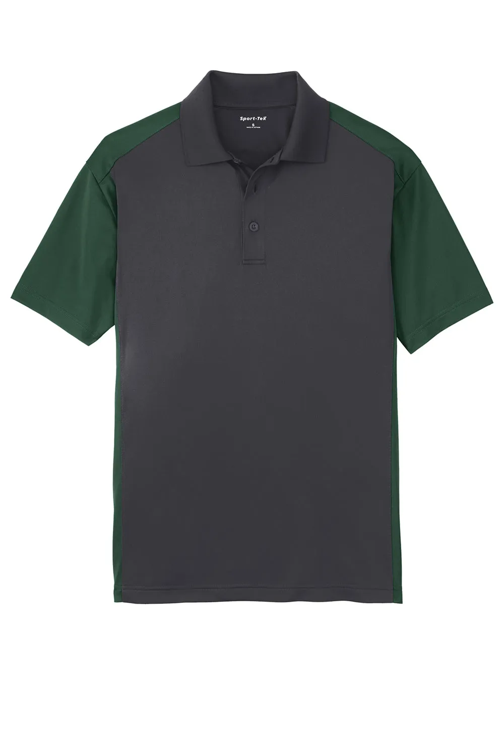 Sport-Tek Mens Sport-Wick Moisture Wicking Short Sleeve Polo Shirt - Iron Grey/Forest Green