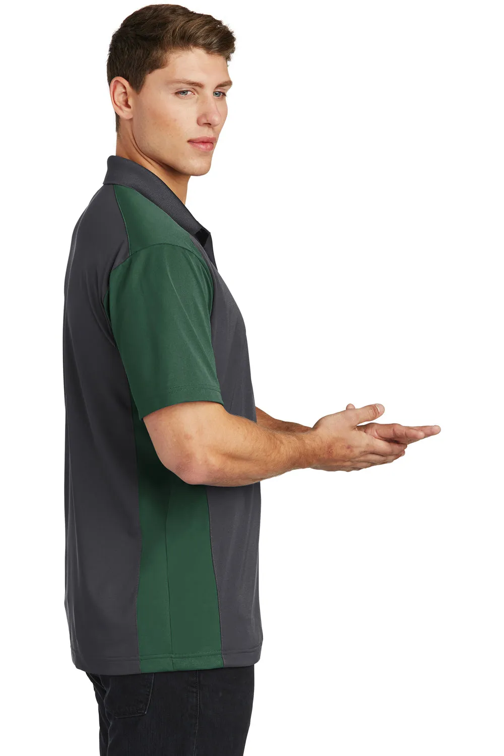 Sport-Tek Mens Sport-Wick Moisture Wicking Short Sleeve Polo Shirt - Iron Grey/Forest Green