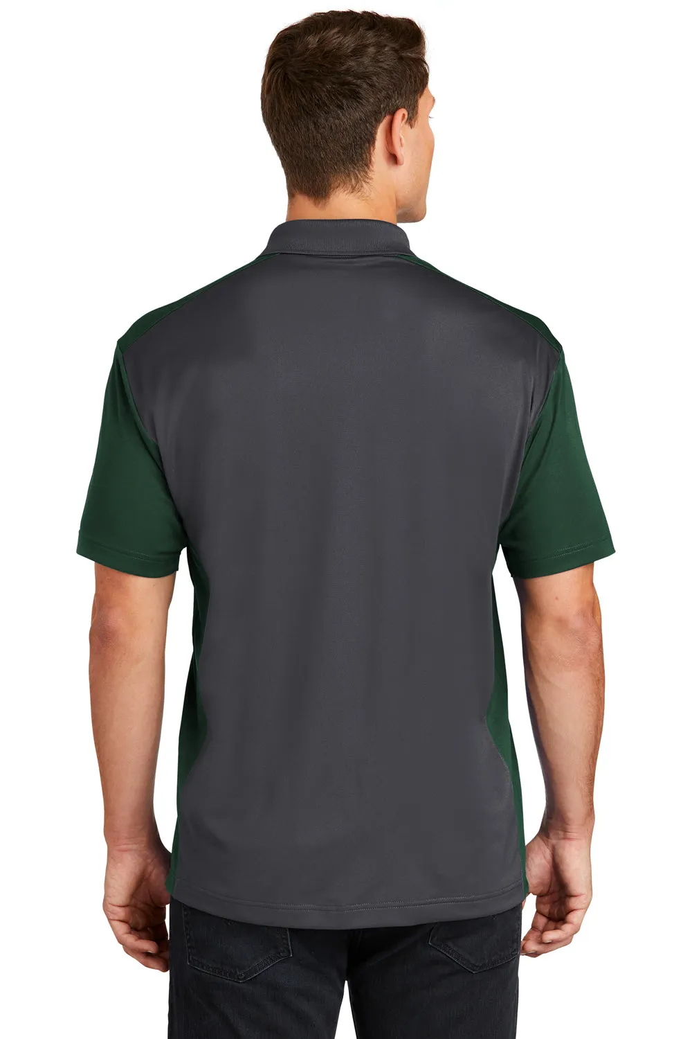 Sport-Tek Mens Sport-Wick Moisture Wicking Short Sleeve Polo Shirt - Iron Grey/Forest Green