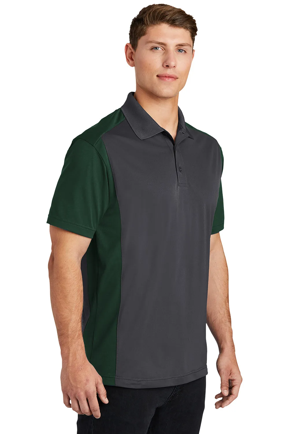 Sport-Tek Mens Sport-Wick Moisture Wicking Short Sleeve Polo Shirt - Iron Grey/Forest Green