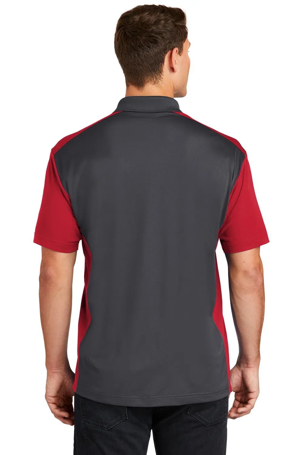 Sport-Tek Mens Sport-Wick Moisture Wicking Short Sleeve Polo Shirt - Iron Grey/True Red