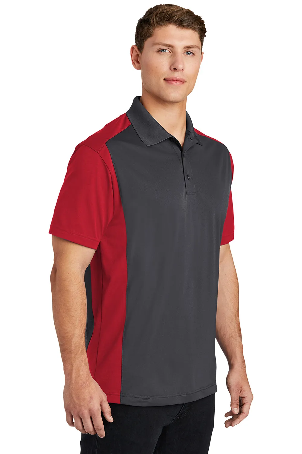 Sport-Tek Mens Sport-Wick Moisture Wicking Short Sleeve Polo Shirt - Iron Grey/True Red