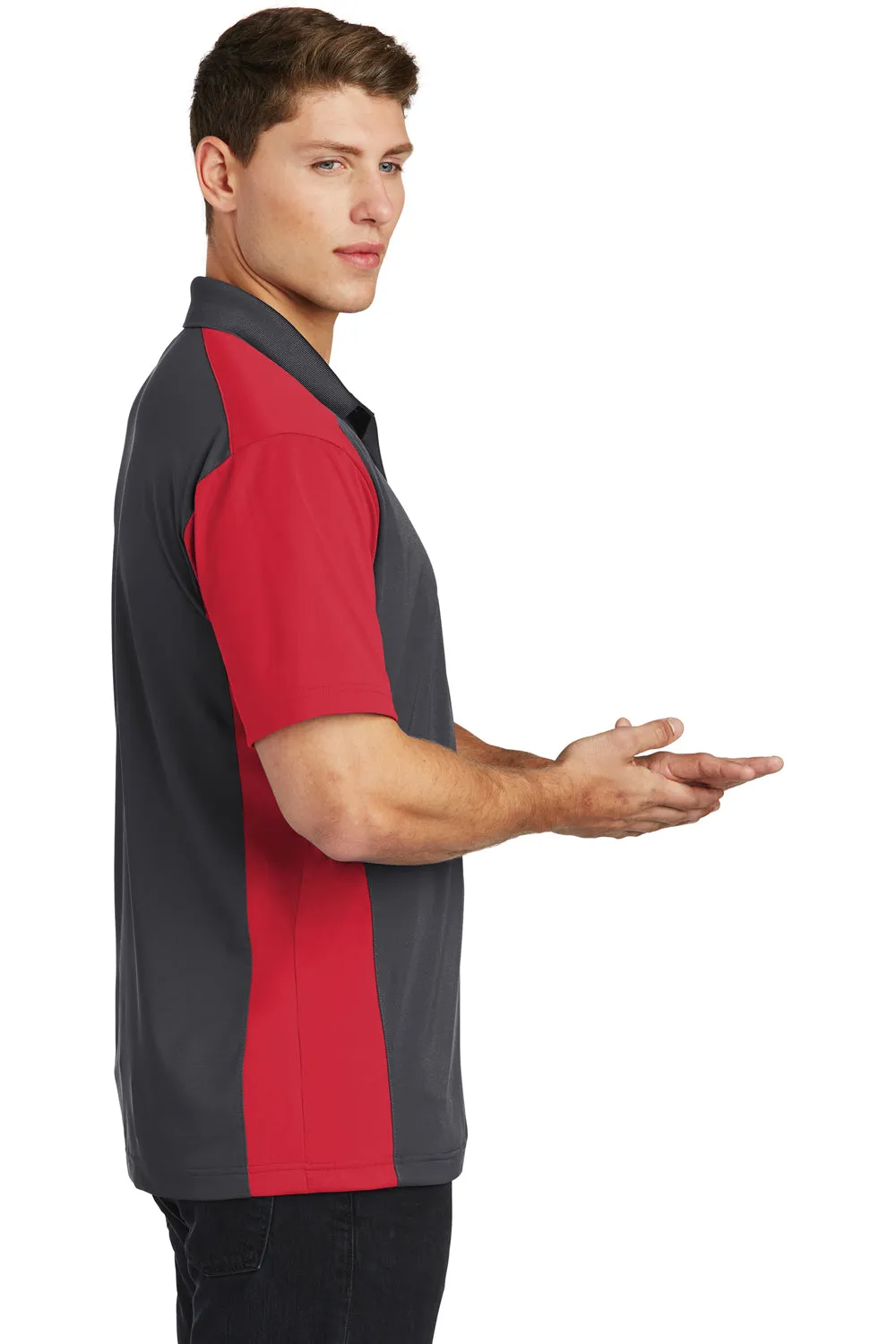 Sport-Tek Mens Sport-Wick Moisture Wicking Short Sleeve Polo Shirt - Iron Grey/True Red