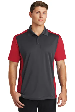 Sport-Tek Mens Sport-Wick Moisture Wicking Short Sleeve Polo Shirt - Iron Grey/True Red