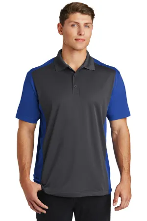 Sport-Tek Mens Sport-Wick Moisture Wicking Short Sleeve Polo Shirt - Iron Grey/True Royal Blue