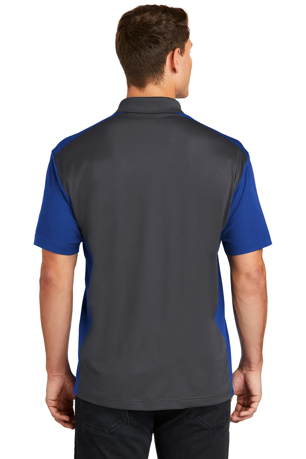 Sport-Tek Mens Sport-Wick Moisture Wicking Short Sleeve Polo Shirt - Iron Grey/True Royal Blue