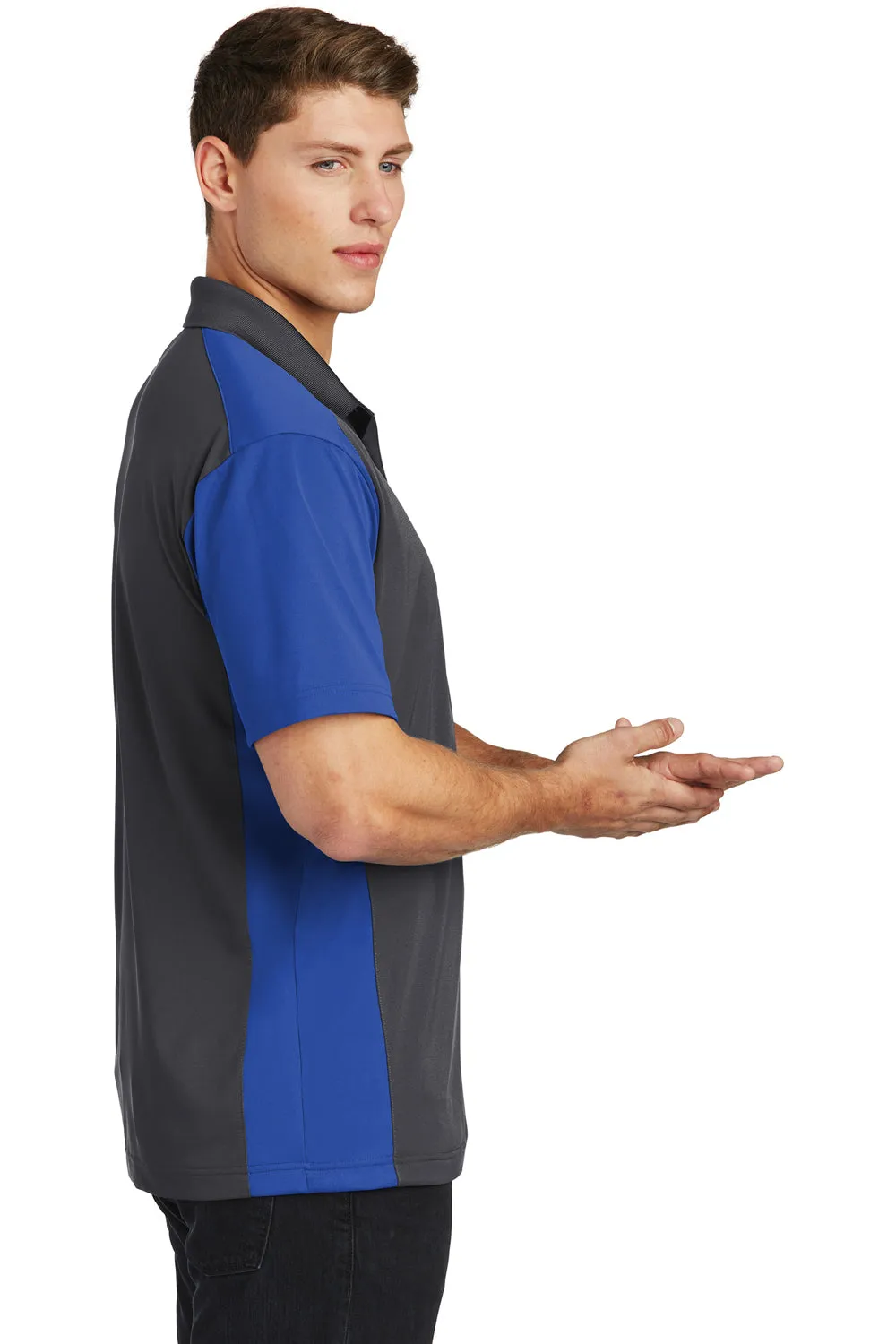Sport-Tek Mens Sport-Wick Moisture Wicking Short Sleeve Polo Shirt - Iron Grey/True Royal Blue