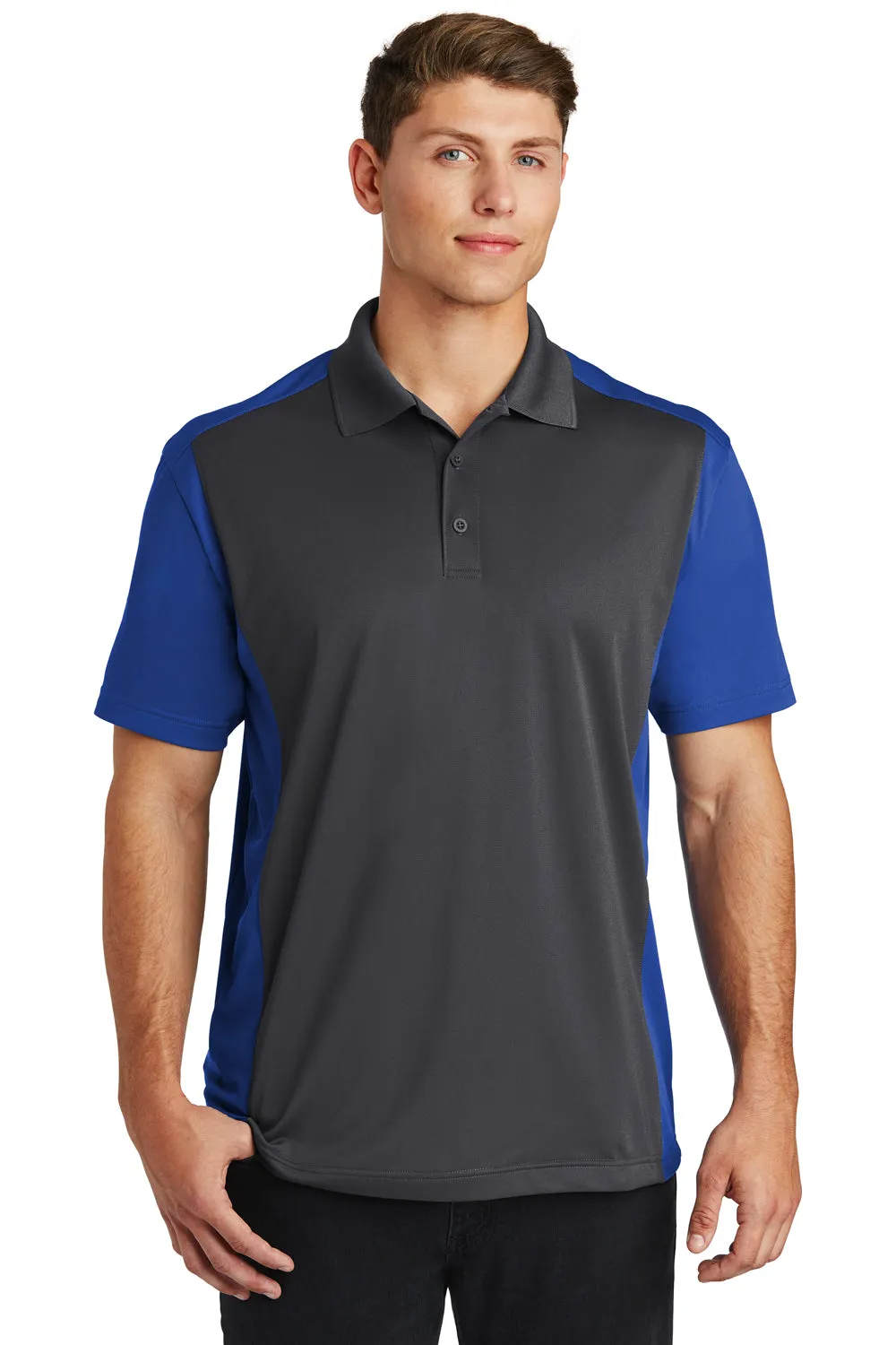 Sport-Tek Mens Sport-Wick Moisture Wicking Short Sleeve Polo Shirt - Iron Grey/True Royal Blue