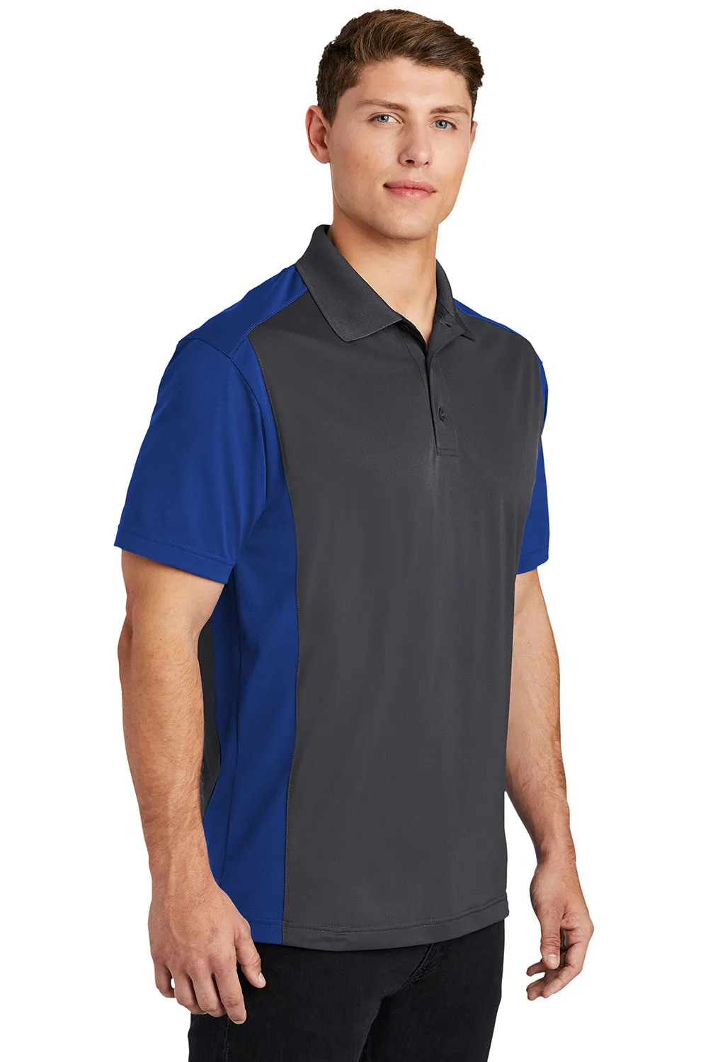 Sport-Tek Mens Sport-Wick Moisture Wicking Short Sleeve Polo Shirt - Iron Grey/True Royal Blue