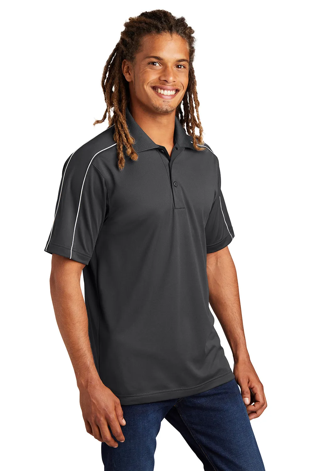 Sport-Tek Mens Sport-Wick Moisture Wicking Short Sleeve Polo Shirt - Iron Grey/White