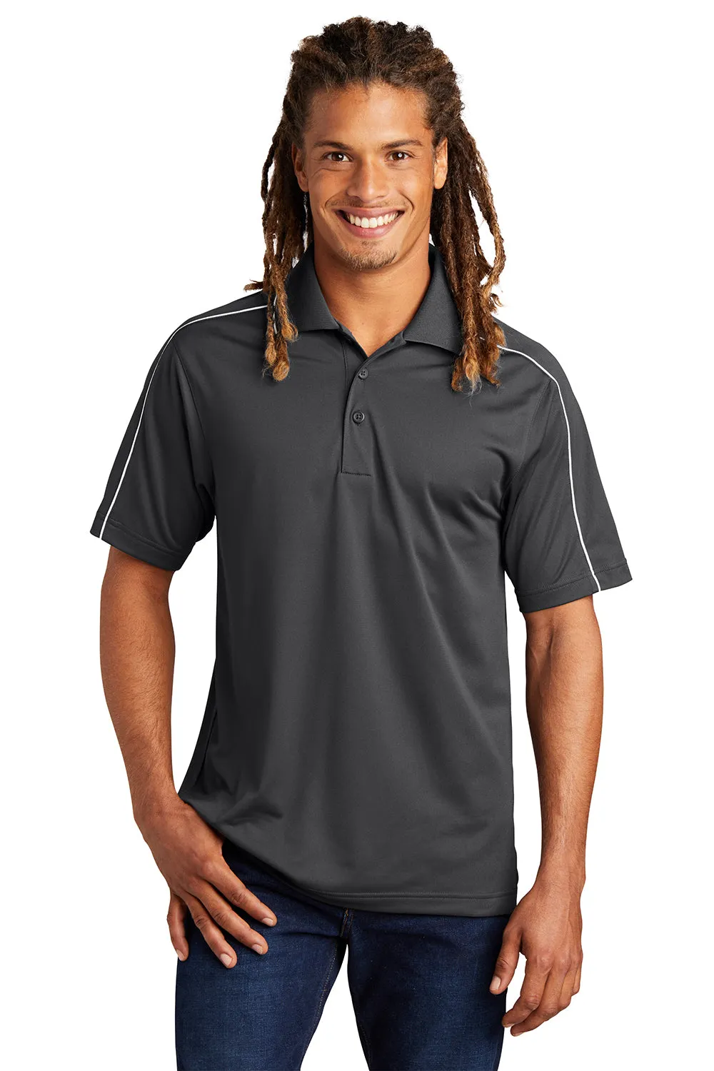 Sport-Tek Mens Sport-Wick Moisture Wicking Short Sleeve Polo Shirt - Iron Grey/White