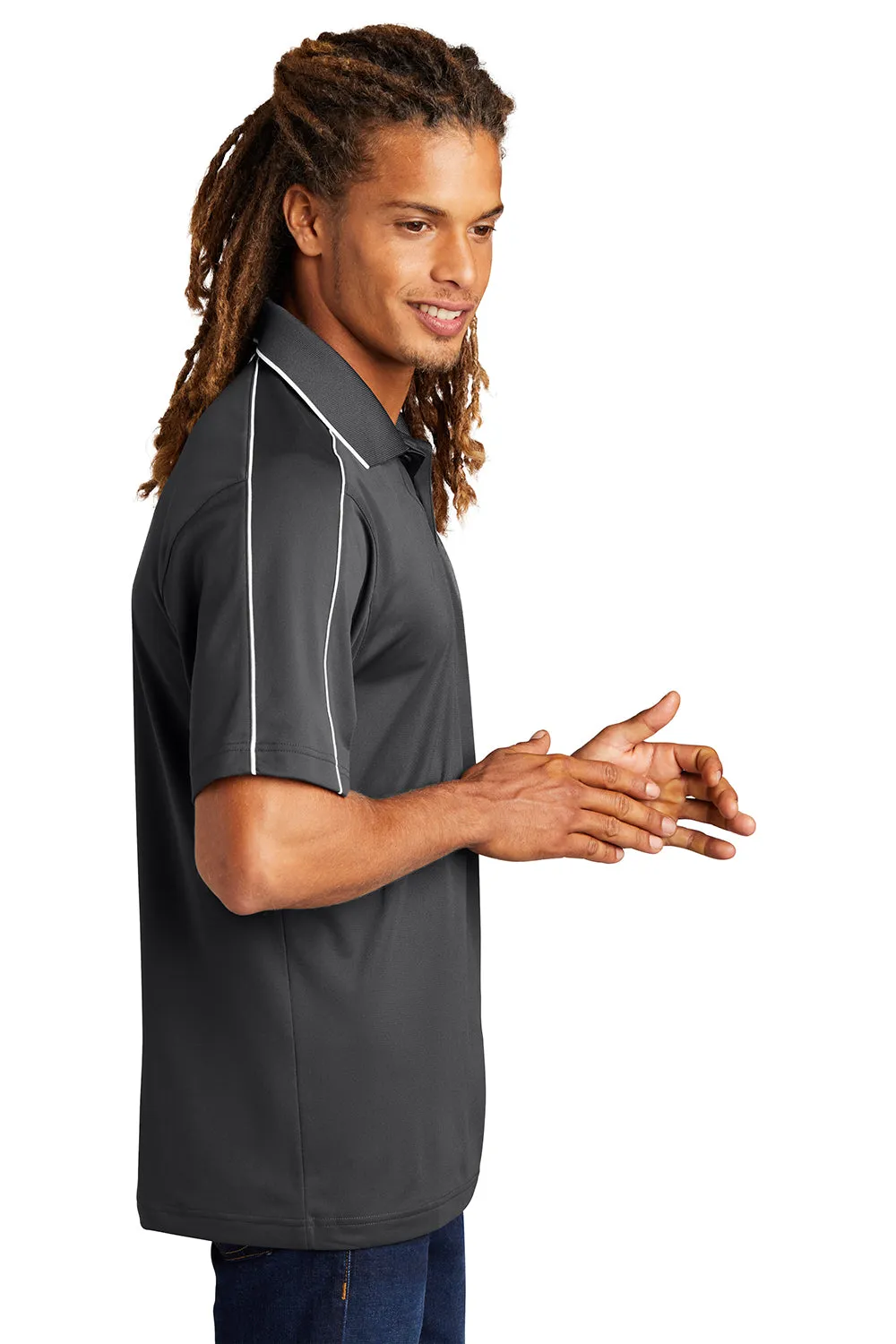 Sport-Tek Mens Sport-Wick Moisture Wicking Short Sleeve Polo Shirt - Iron Grey/White