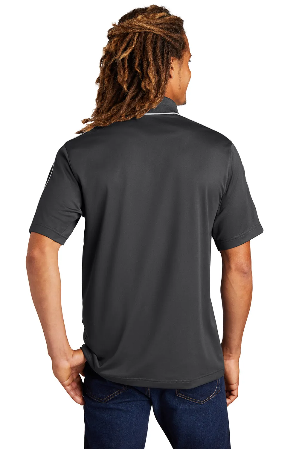 Sport-Tek Mens Sport-Wick Moisture Wicking Short Sleeve Polo Shirt - Iron Grey/White
