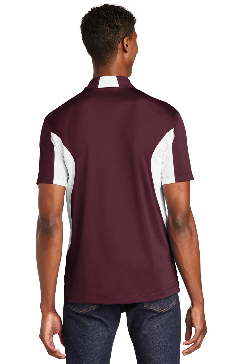 Sport-Tek Mens Sport-Wick Moisture Wicking Short Sleeve Polo Shirt - Maroon/White