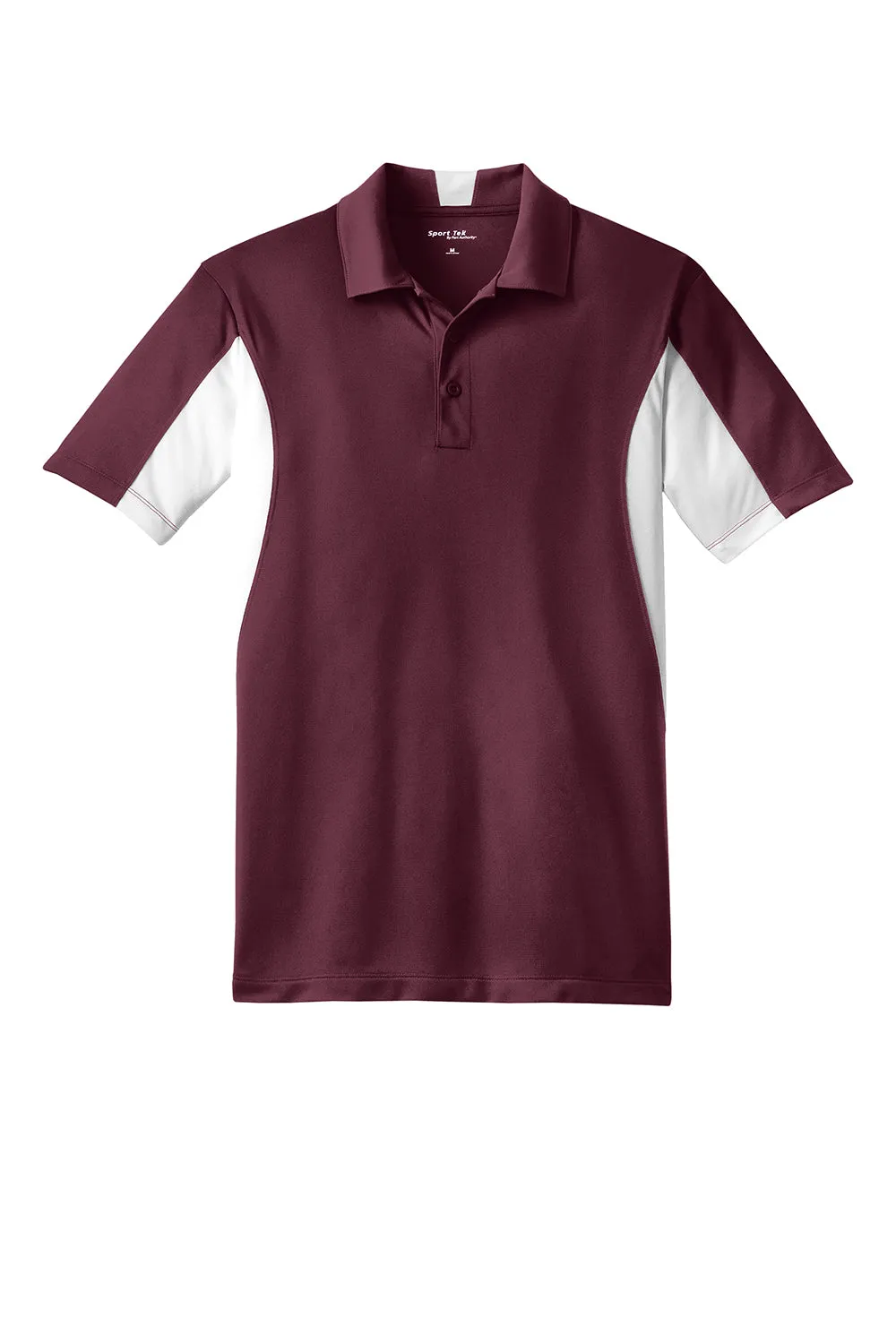 Sport-Tek Mens Sport-Wick Moisture Wicking Short Sleeve Polo Shirt - Maroon/White