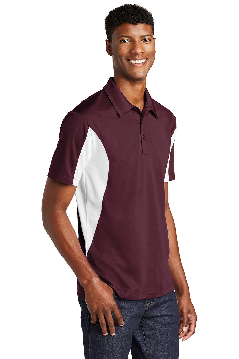 Sport-Tek Mens Sport-Wick Moisture Wicking Short Sleeve Polo Shirt - Maroon/White