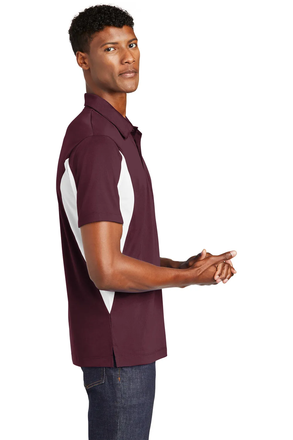 Sport-Tek Mens Sport-Wick Moisture Wicking Short Sleeve Polo Shirt - Maroon/White