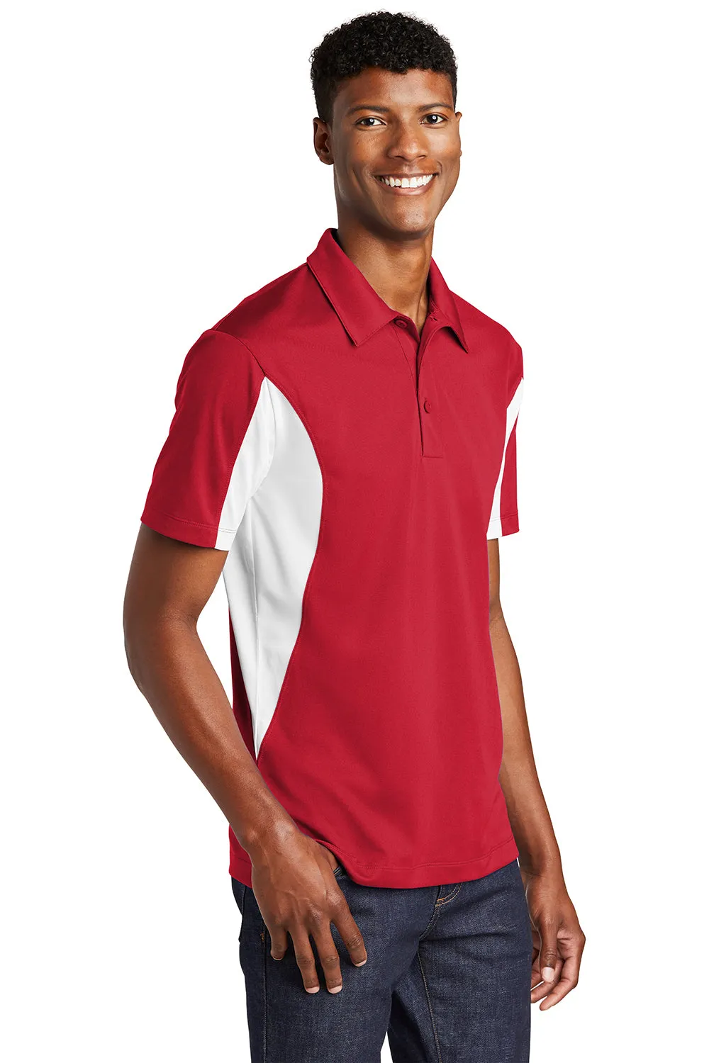 Sport-Tek Mens Sport-Wick Moisture Wicking Short Sleeve Polo Shirt - True Red/White