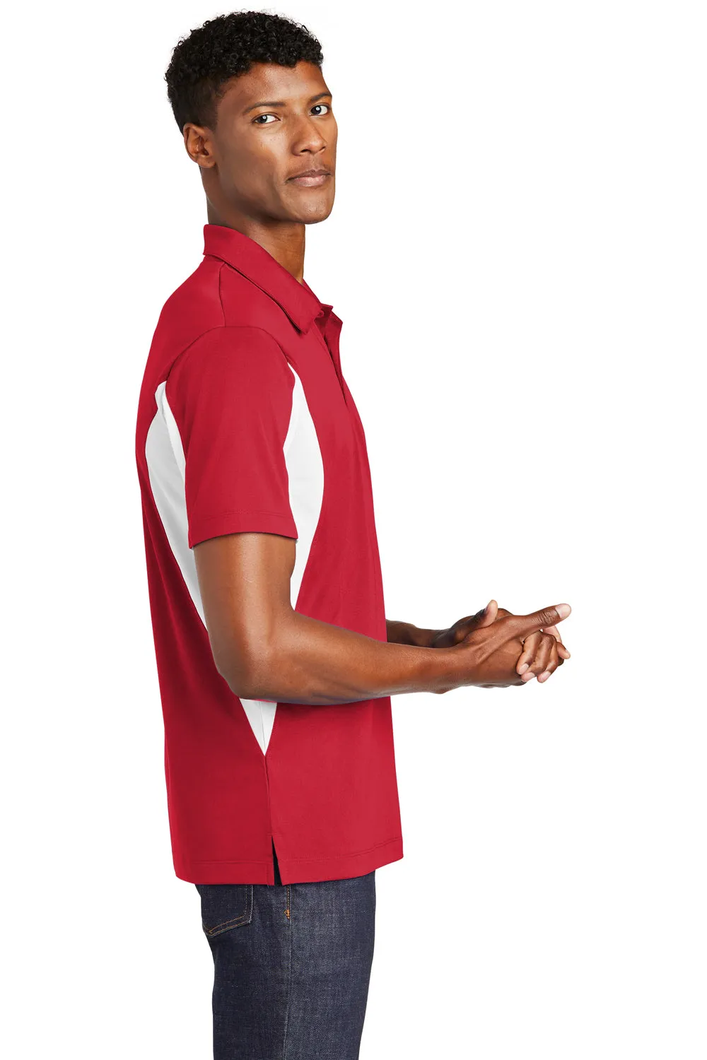 Sport-Tek Mens Sport-Wick Moisture Wicking Short Sleeve Polo Shirt - True Red/White