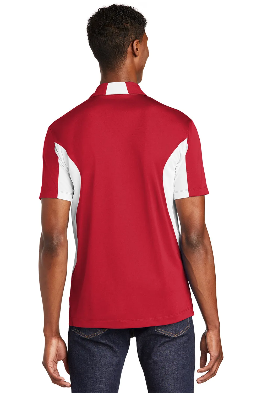 Sport-Tek Mens Sport-Wick Moisture Wicking Short Sleeve Polo Shirt - True Red/White