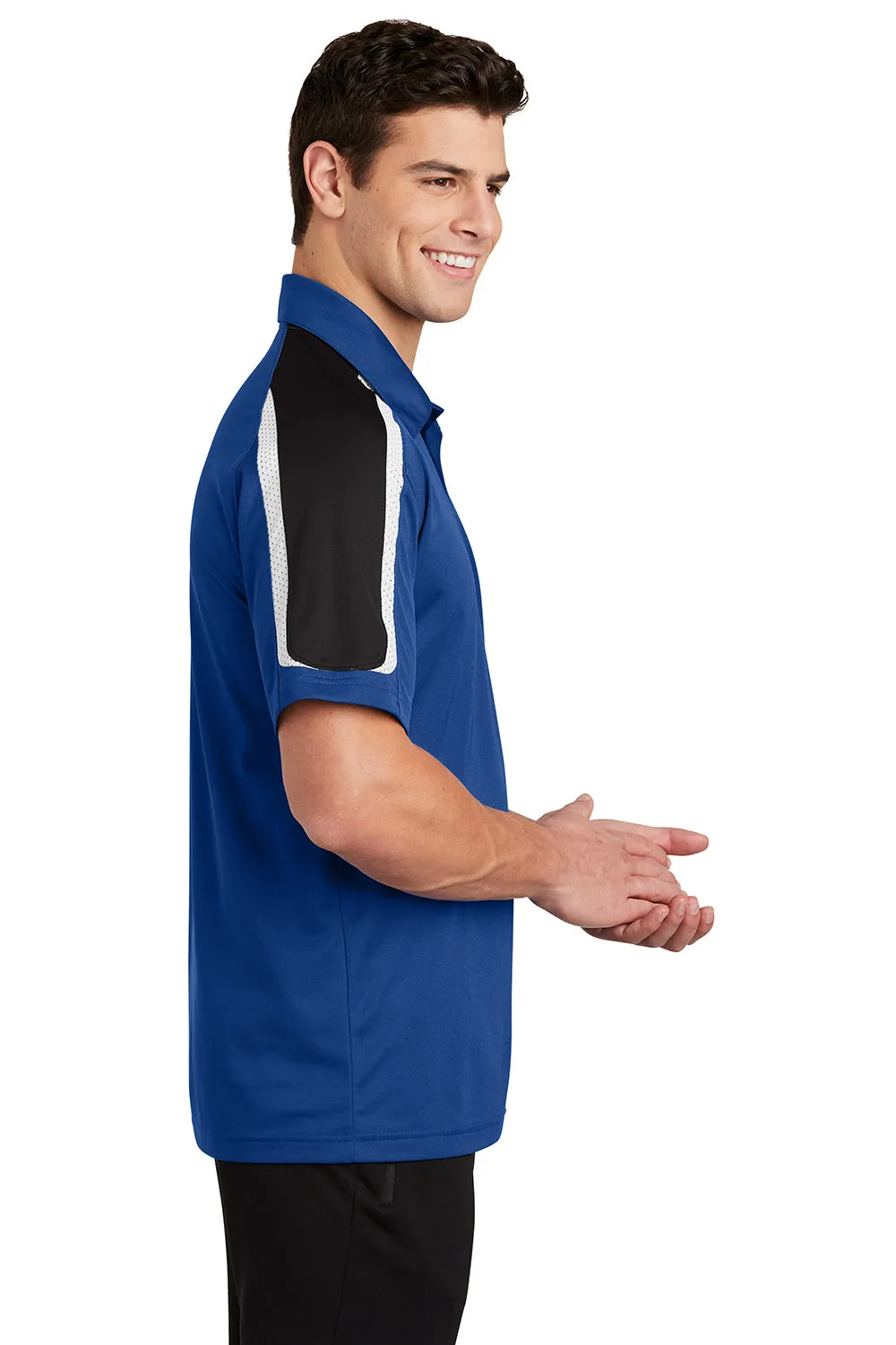 Sport-Tek Mens Sport-Wick Moisture Wicking Short Sleeve Polo Shirt - True Royal Blue/Black/White