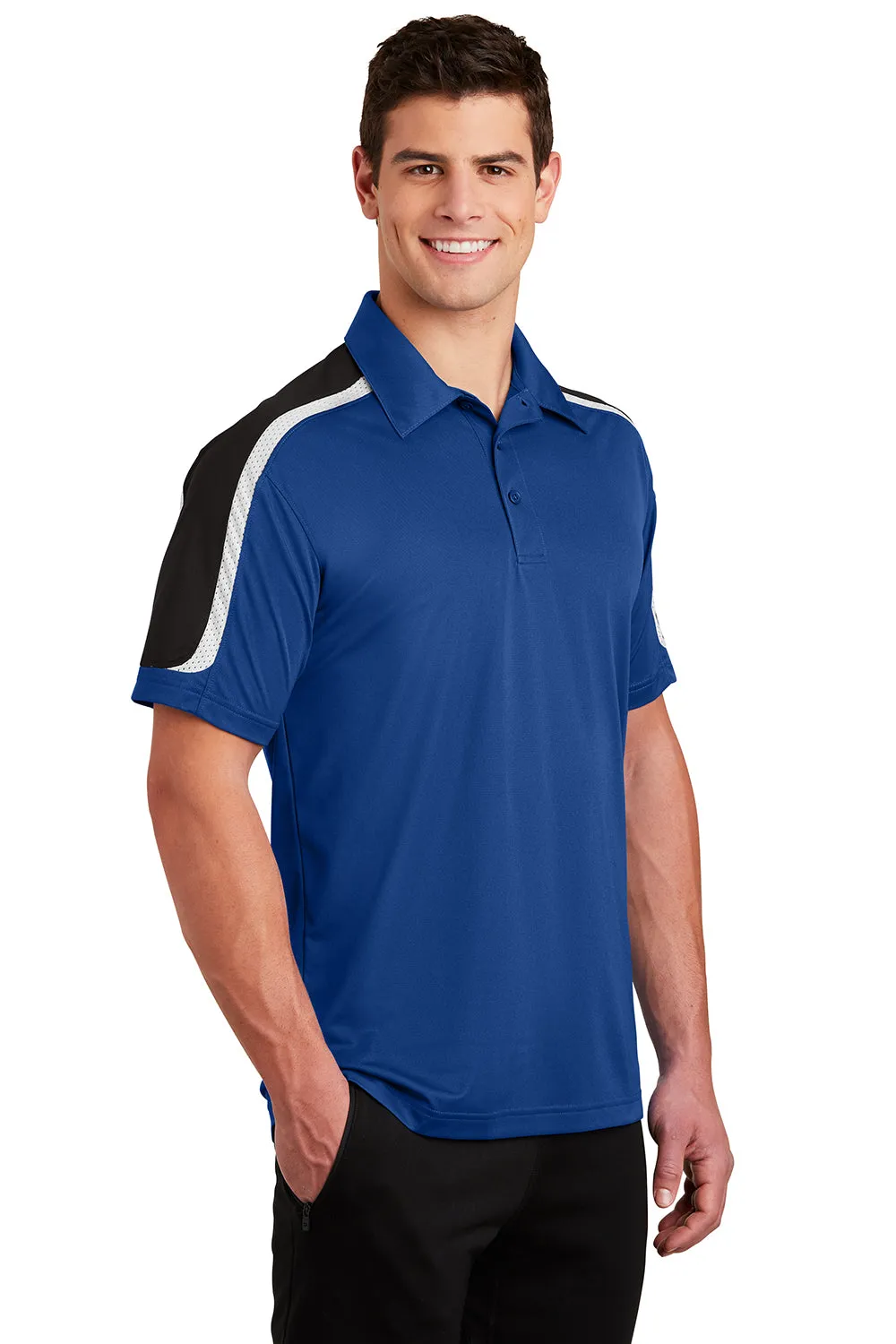 Sport-Tek Mens Sport-Wick Moisture Wicking Short Sleeve Polo Shirt - True Royal Blue/Black/White
