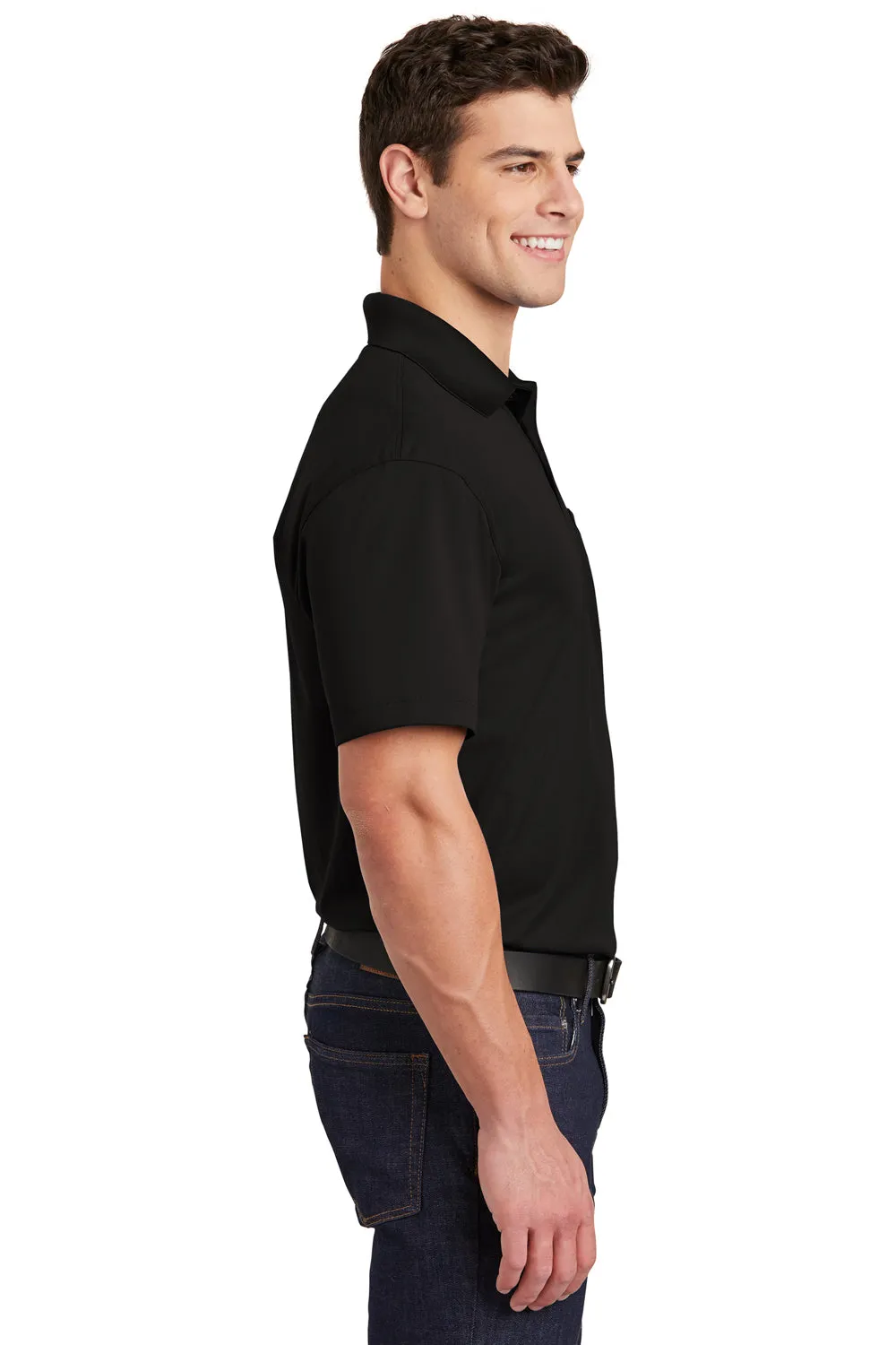 Sport-Tek Mens Sport-Wick Moisture Wicking Short Sleeve Polo Shirt w/ Pocket - Black