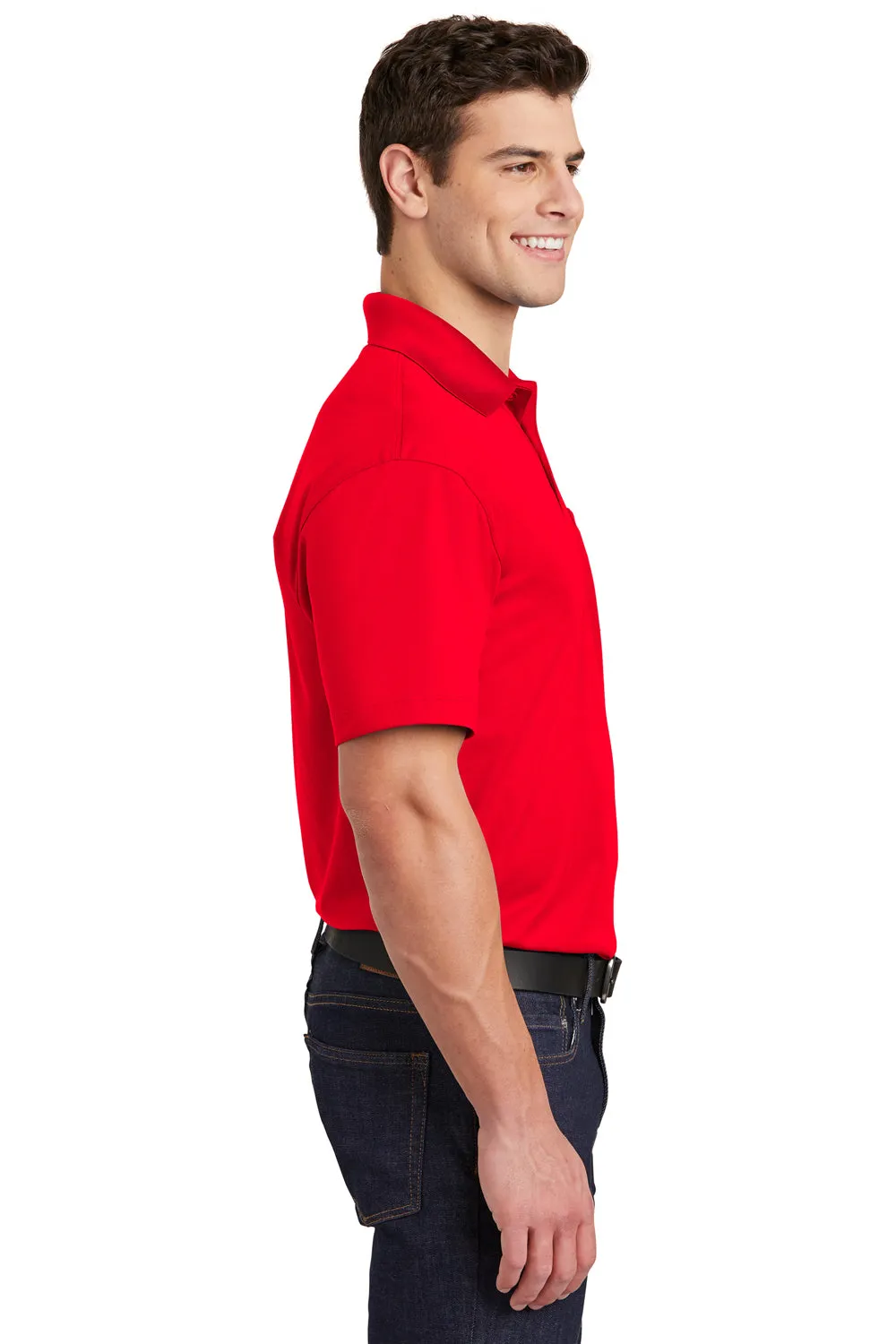 Sport-Tek Mens Sport-Wick Moisture Wicking Short Sleeve Polo Shirt w/ Pocket - True Red