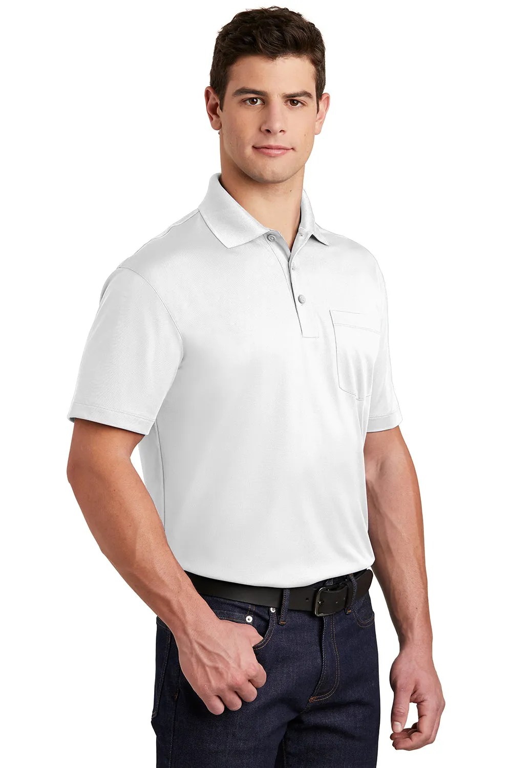 Sport-Tek Mens Sport-Wick Moisture Wicking Short Sleeve Polo Shirt w/ Pocket - White