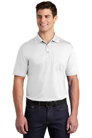 Sport-Tek Mens Sport-Wick Moisture Wicking Short Sleeve Polo Shirt w/ Pocket - White