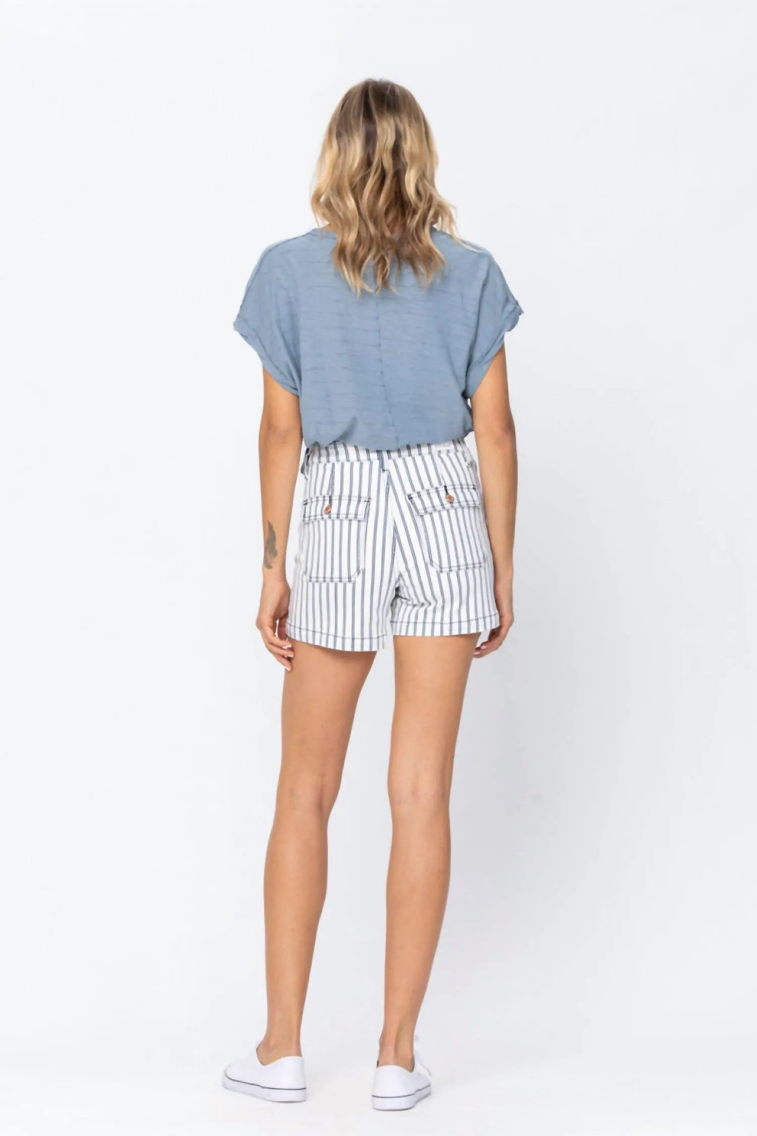 Stripe Patch Pocket High Waist Shorts In Multi
