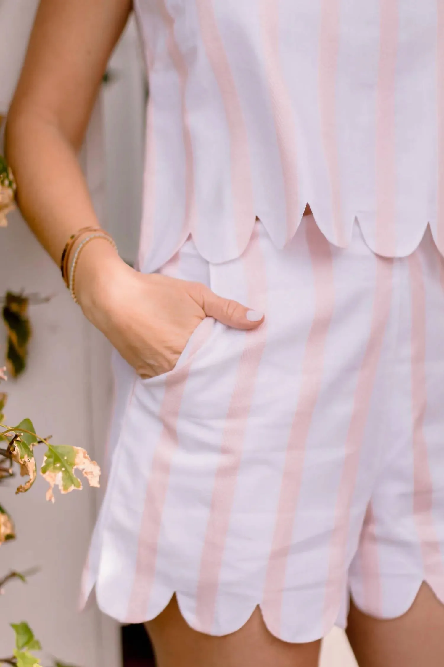 Stripe Scalloped Short Set In Pink Stripe