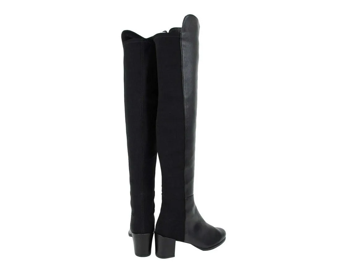 Stuart Weitzman Women's Mid Nappa Leather With Elastic Back Heel Knee Boot