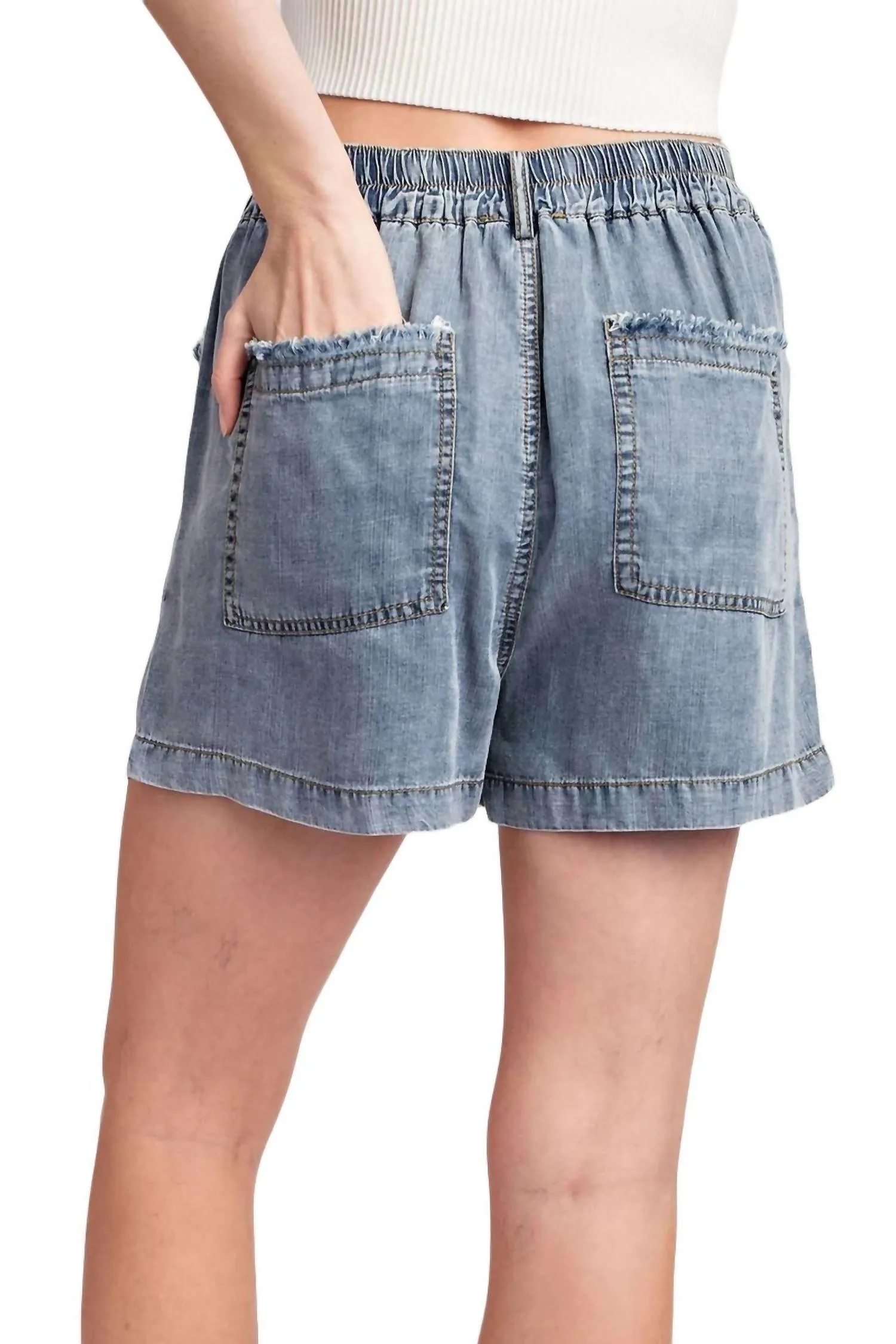 Tencil Denim Shorts In Stone Washed
