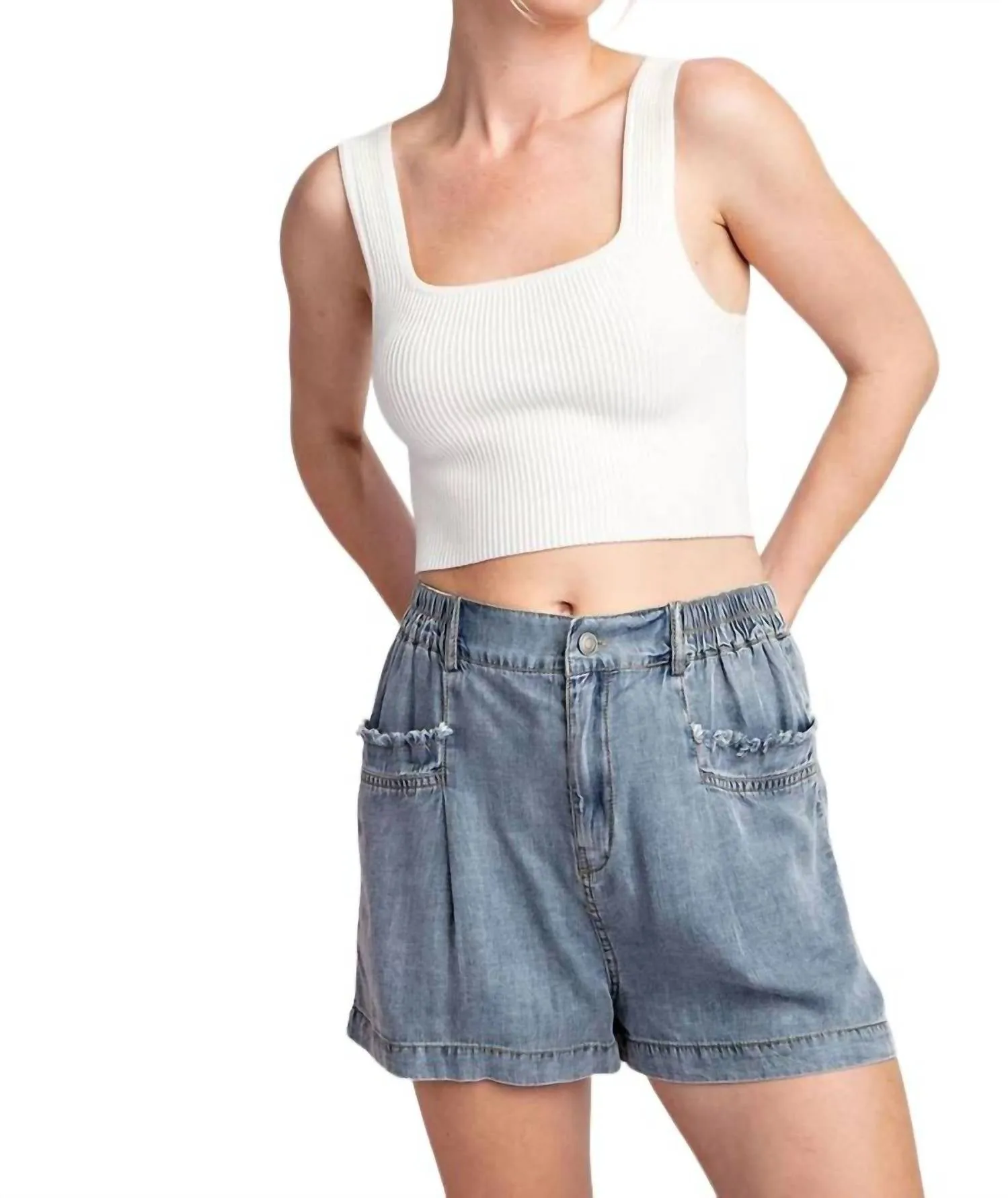 Tencil Denim Shorts In Stone Washed