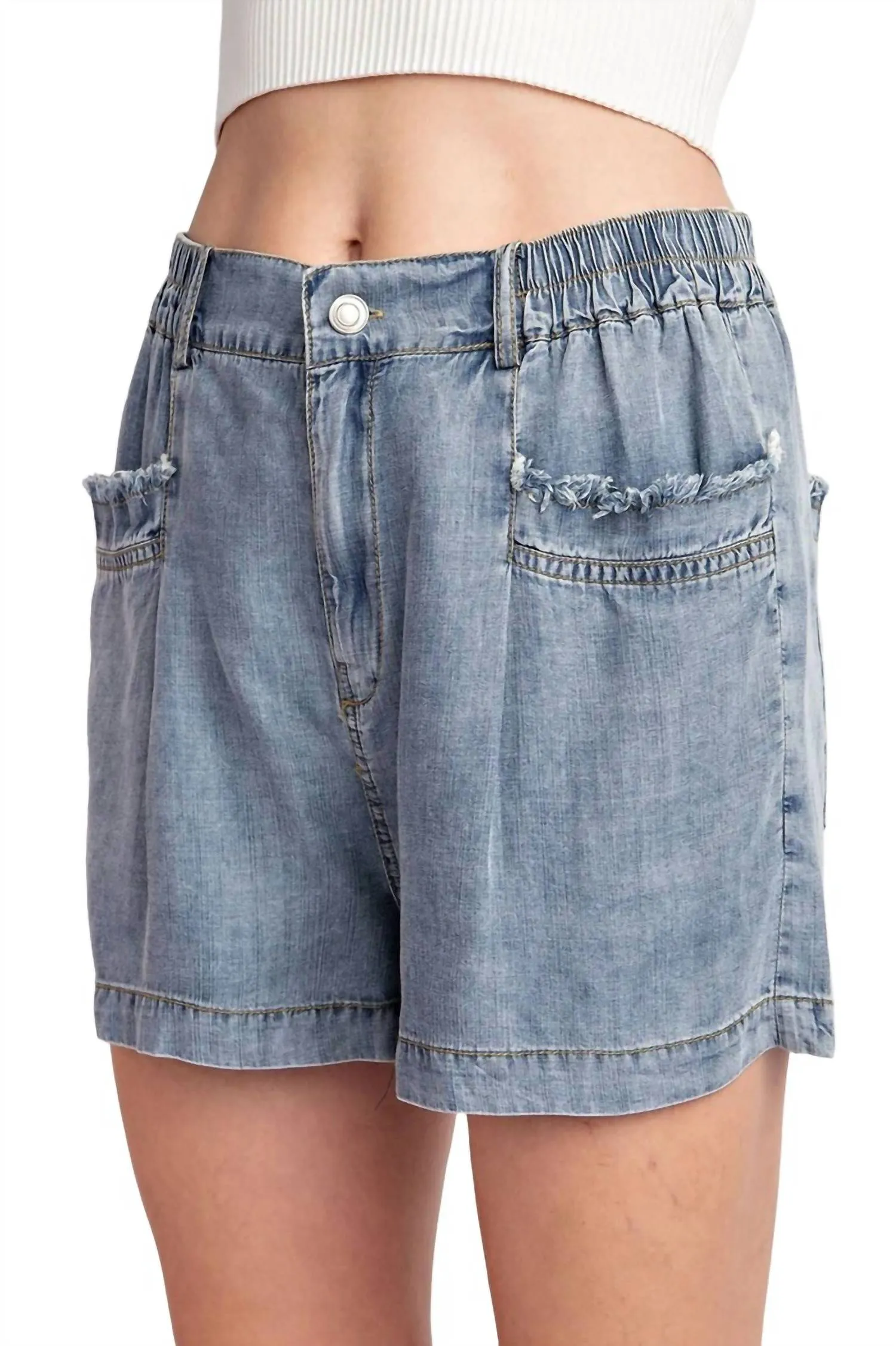 Tencil Denim Shorts In Stone Washed