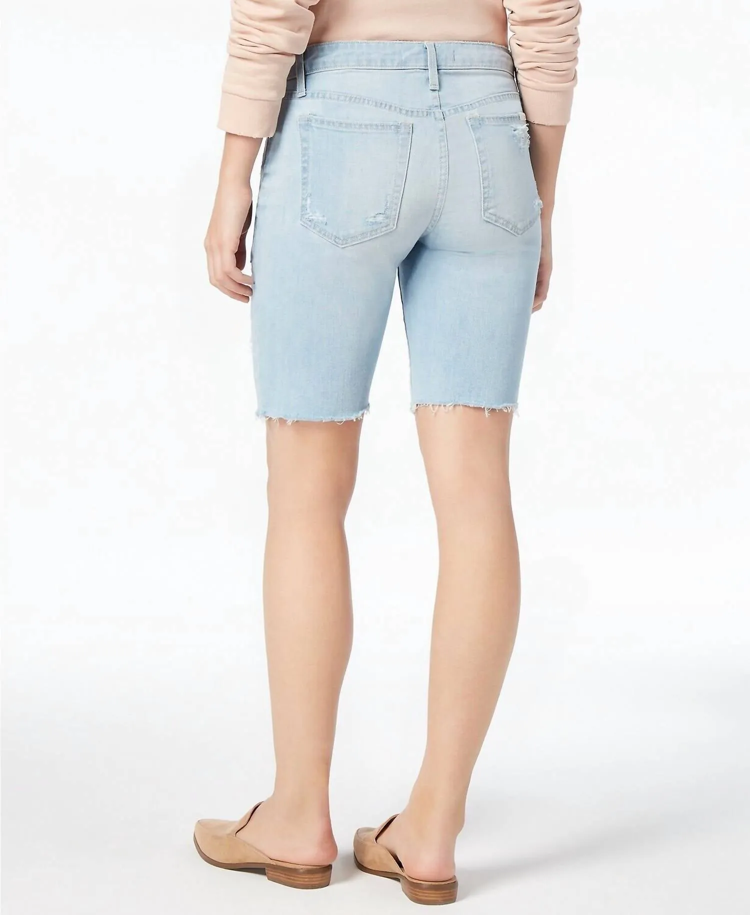The Finn Ripped Denim Raw Hem Bermuda Shorts In Blue