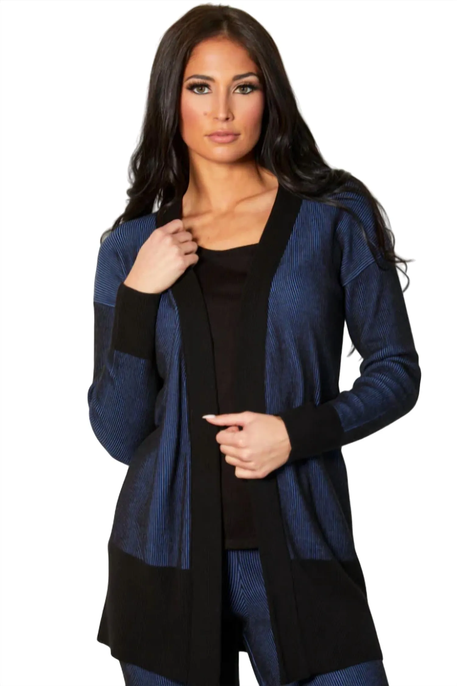 Two Tone Ribbed Jacket In Cadet