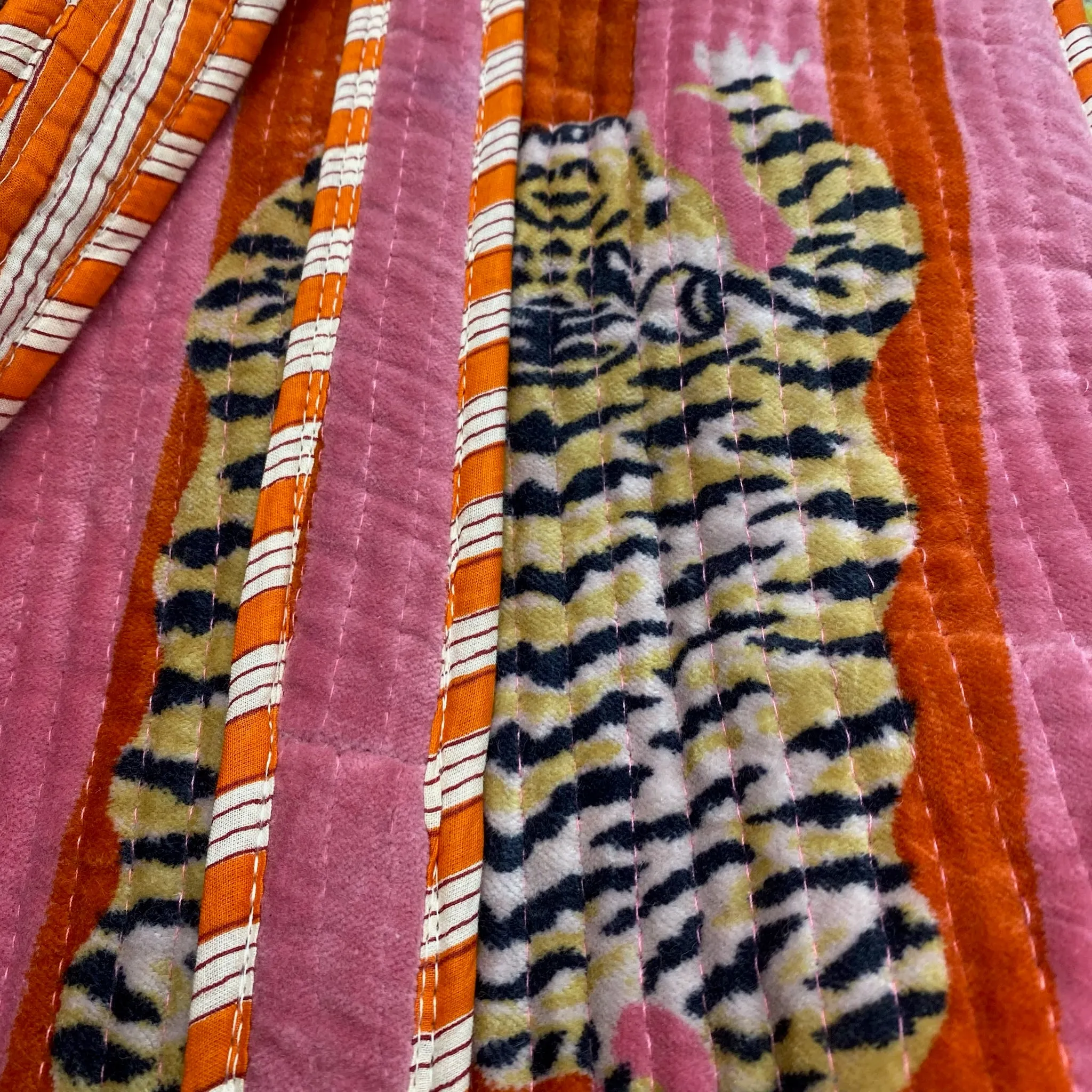 Velvet Quilted Tote Bag- Pink & Red Tiger