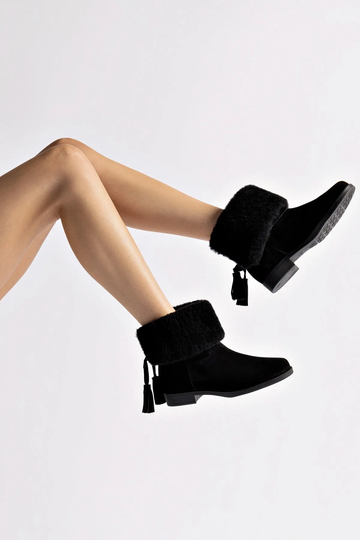 Verbier Bootie In Black Suede and Black Shearling