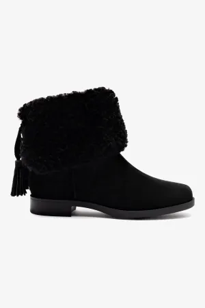 Verbier Bootie In Black Suede and Black Shearling
