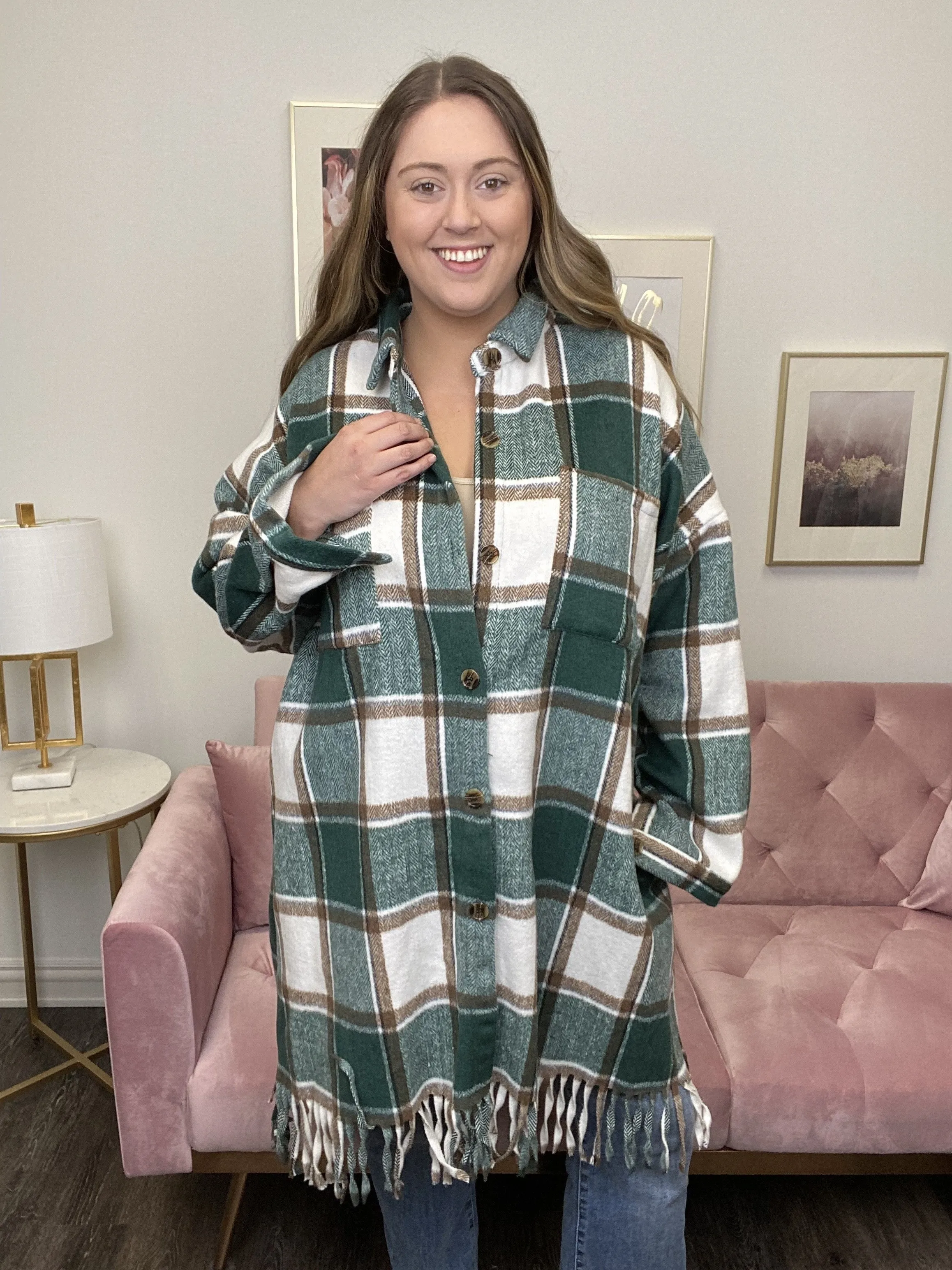 Welcome Home Fringed Women's Plaid Shacket *Final Sale*