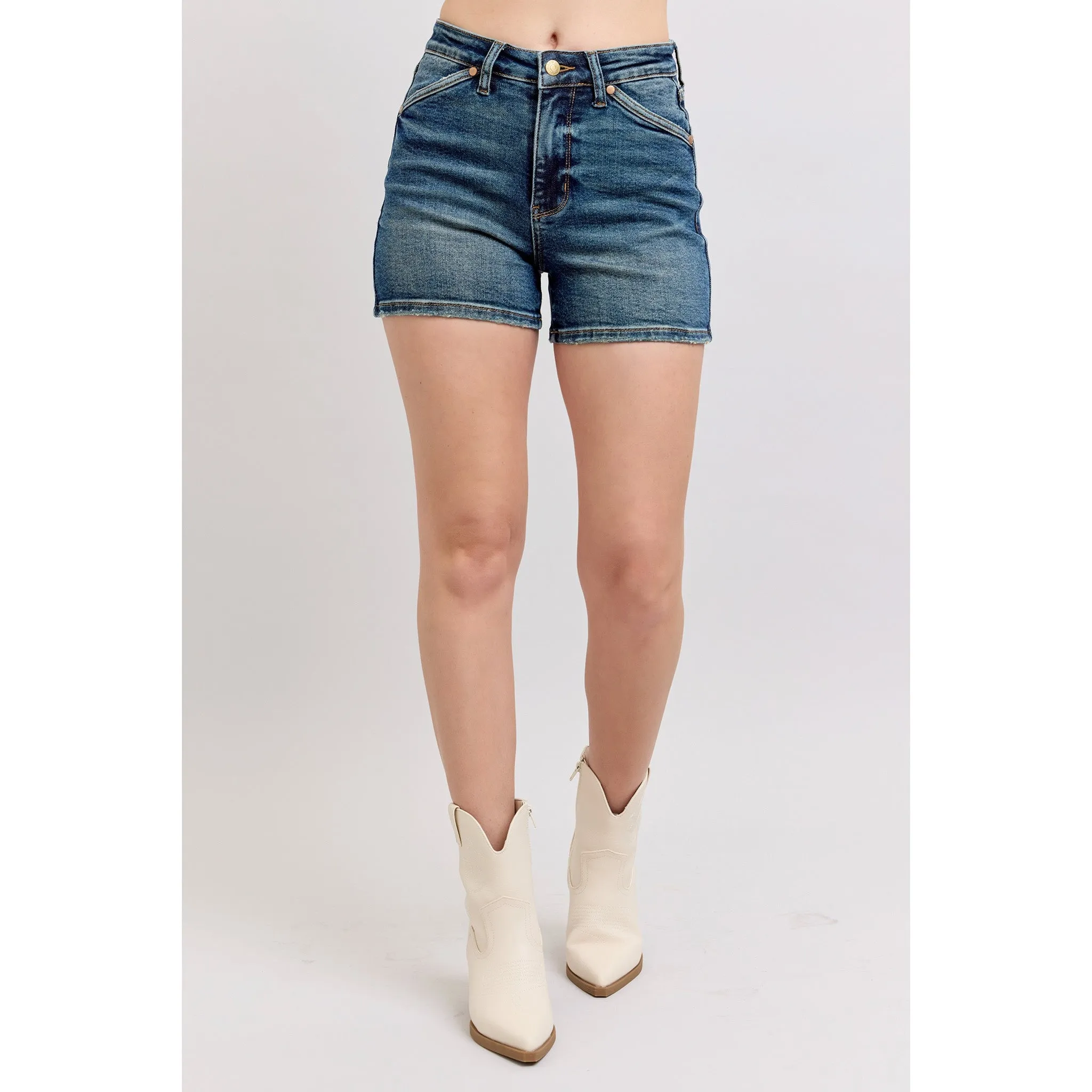 Women's Dark Wash Denim Shield Pocket Shorts