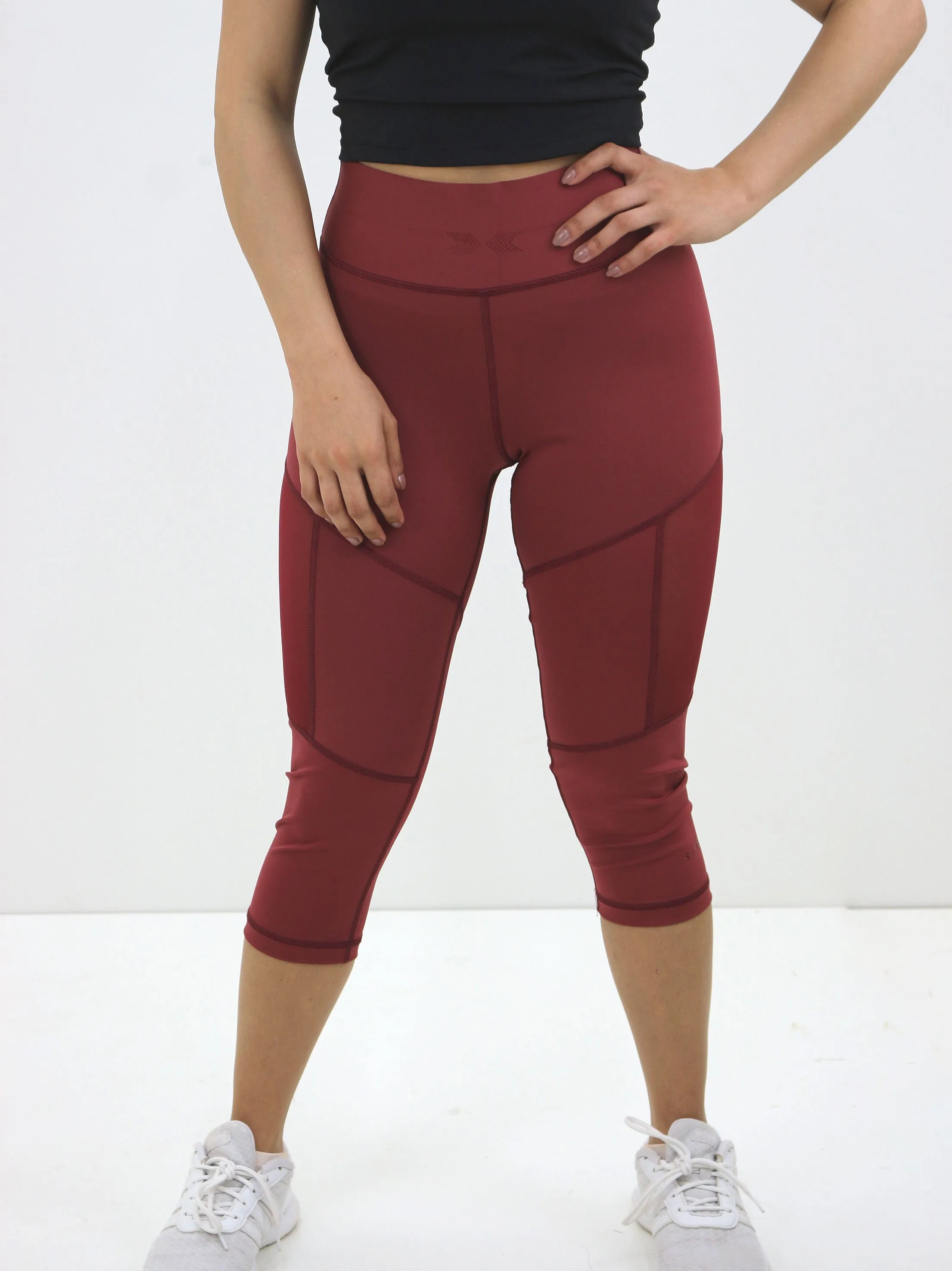 Women's Mesh Sides Cropped Legging,Burgundy