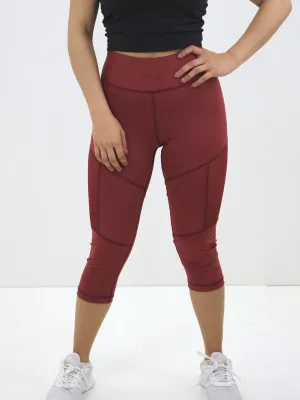 Women's Mesh Sides Cropped Legging,Burgundy