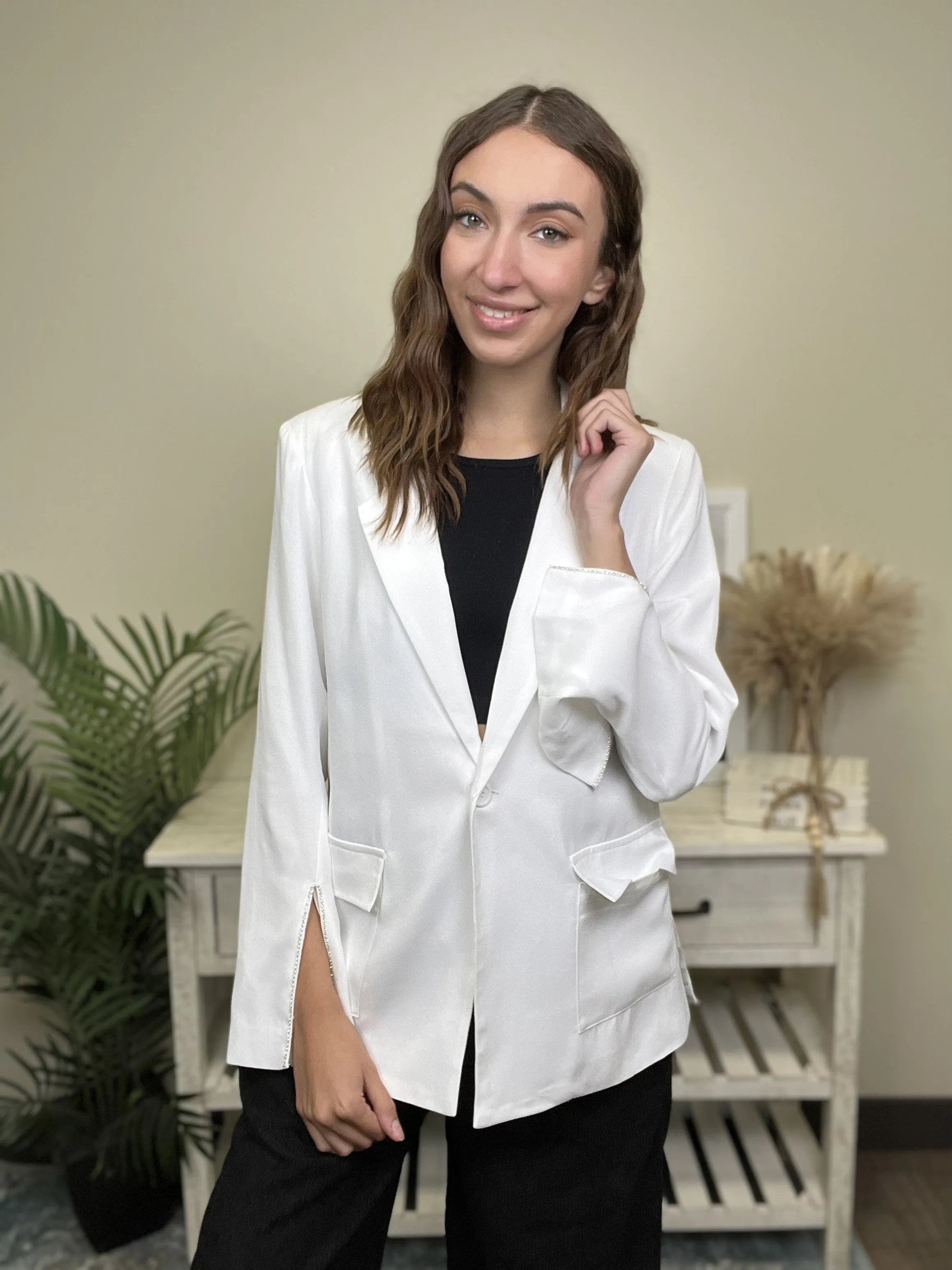Women's Rhinestone Front Pocket Blazer