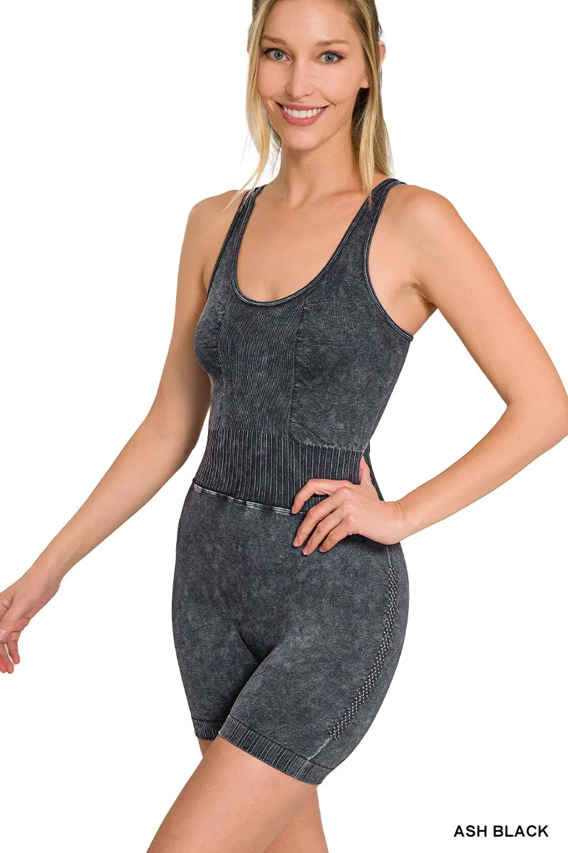 Zenana Mineral Wash Sport Romper NPW-6196A