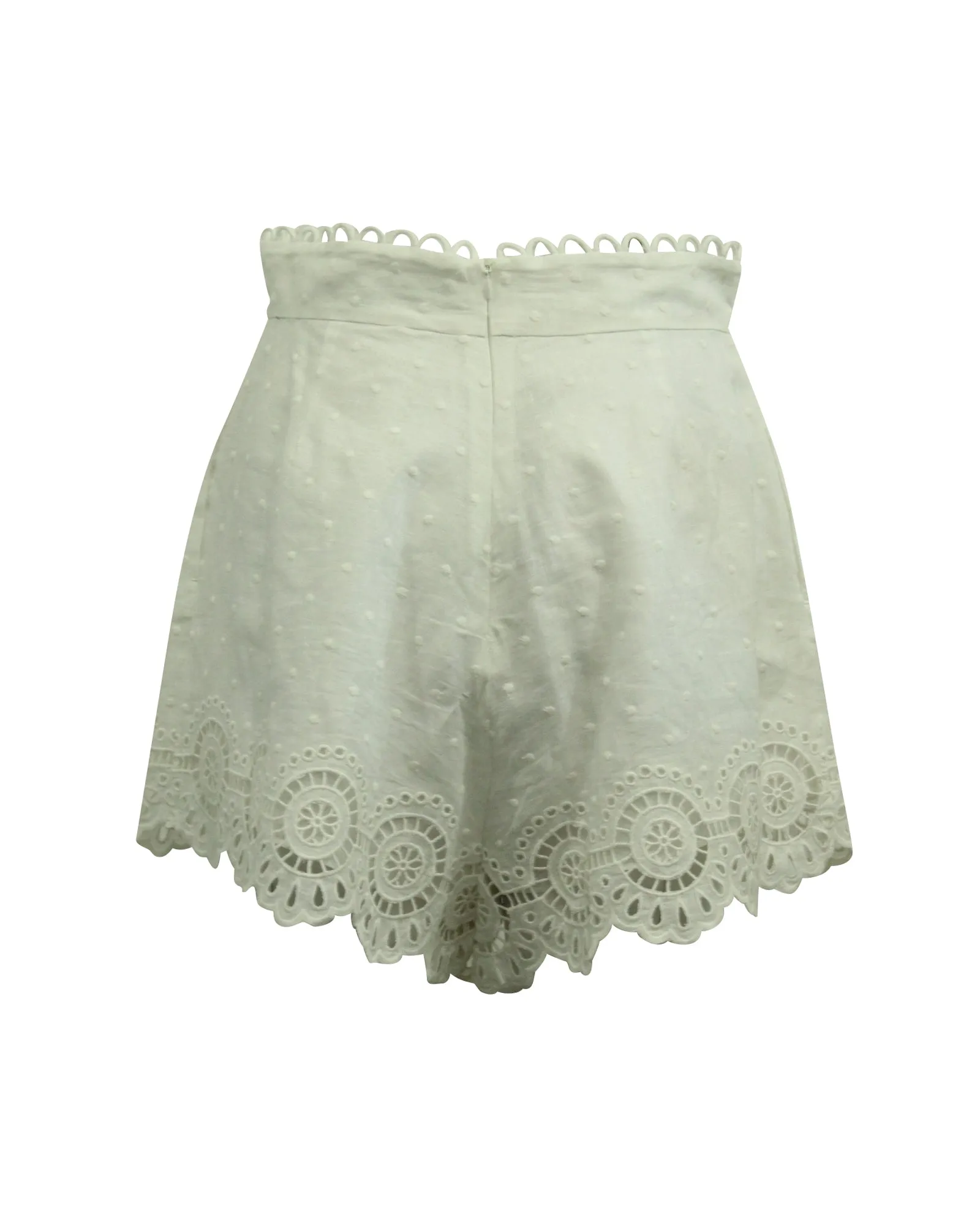 Zimmermann Bellitude Scallop Shorts in White Linen
